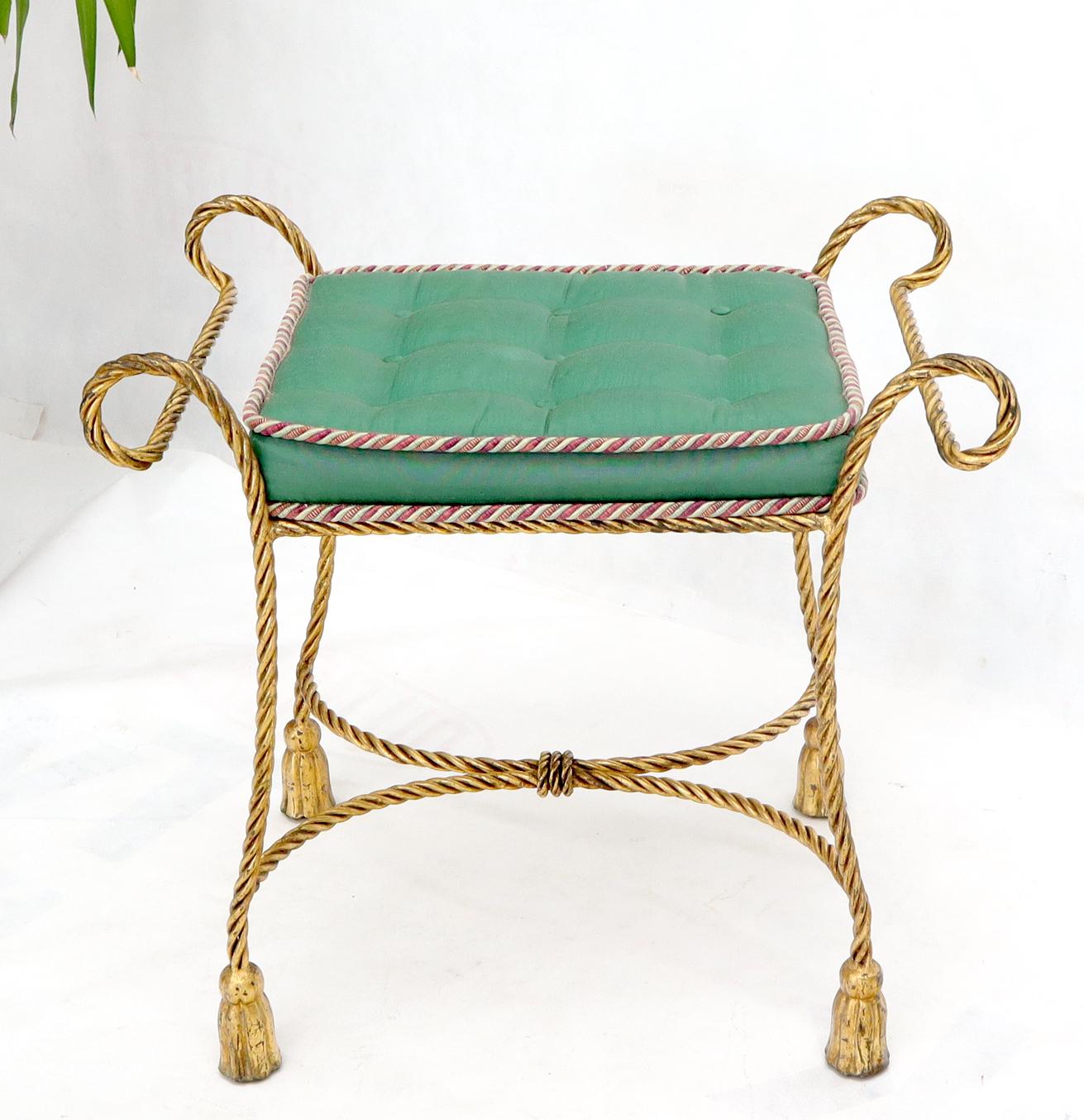EstablishedLines Italian Faux Twisted Rope Gold Gilt Metal Bench