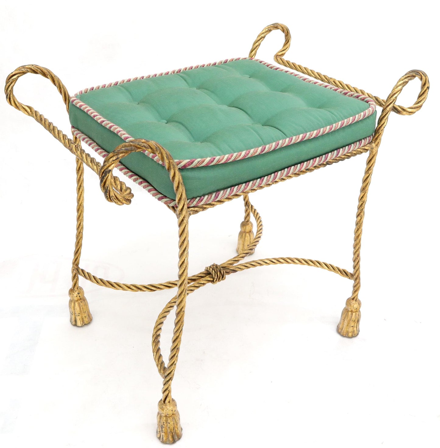 EstablishedLines Italian Faux Twisted Rope Gold Gilt Metal Bench