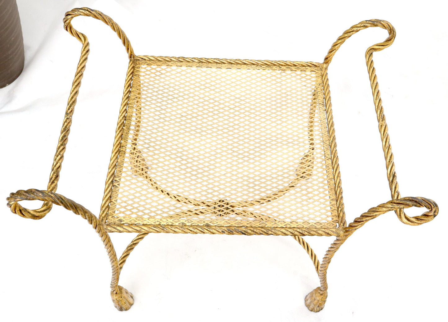 EstablishedLines Italian Faux Twisted Rope Gold Gilt Metal Bench