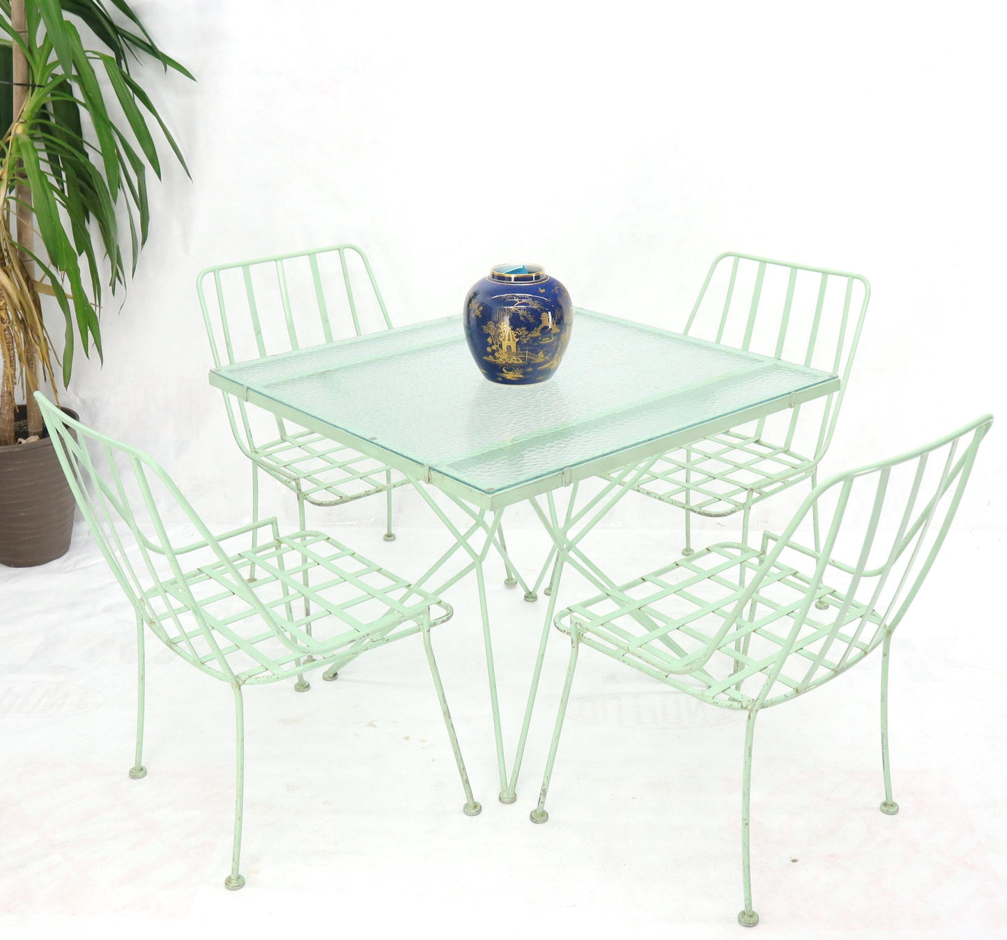 EstablishedLines Mid-Century Modern 5 Pieces Glass Top Outdoor Dining Set Art, Russel Woodard