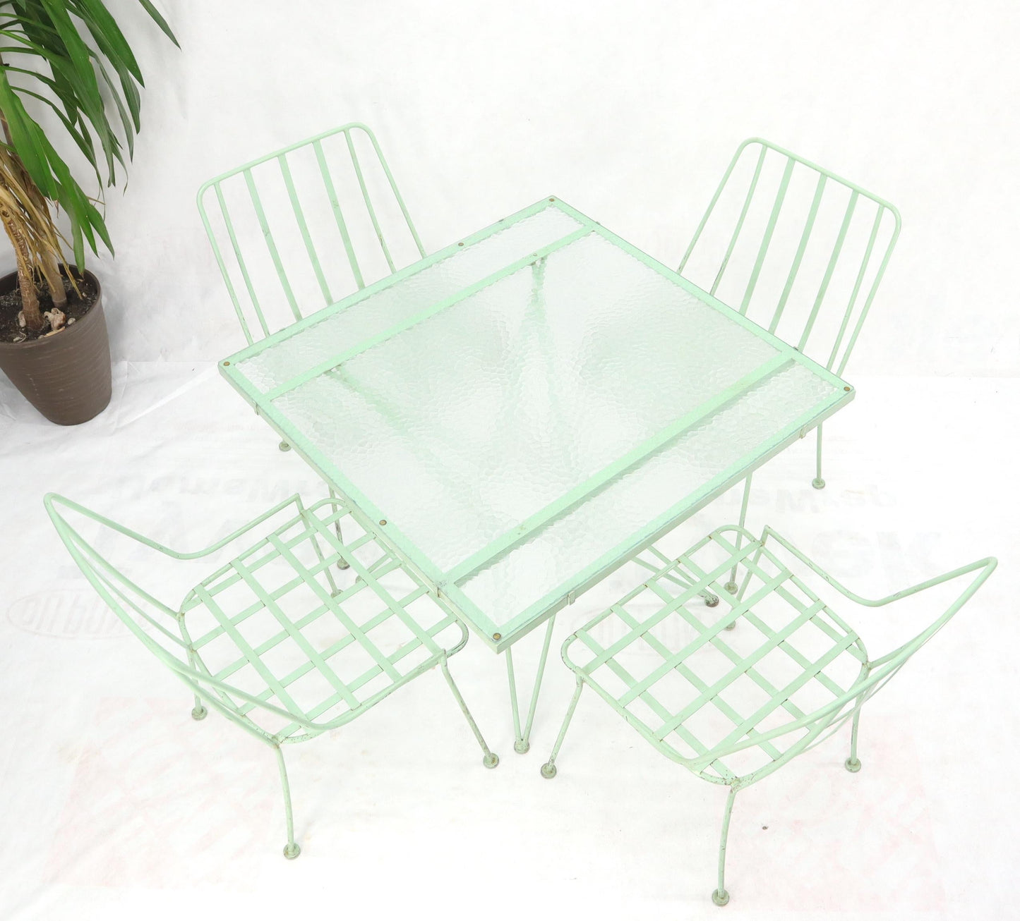 EstablishedLines Mid-Century Modern 5 Pieces Glass Top Outdoor Dining Set Art, Russel Woodard