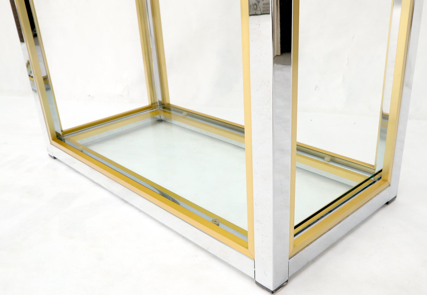 EstablishedLines Pair of Chrome Brass and Glass Mid-Century Modern Étagères