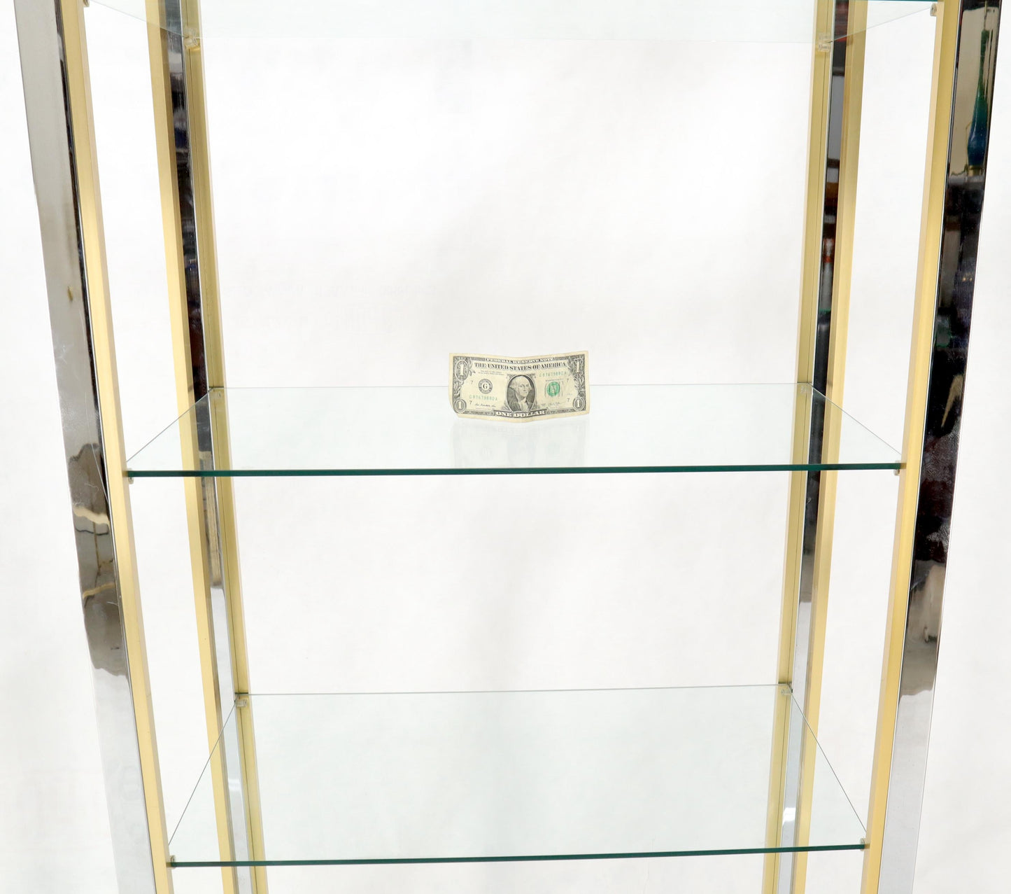 EstablishedLines Pair of Chrome Brass and Glass Mid-Century Modern Étagères