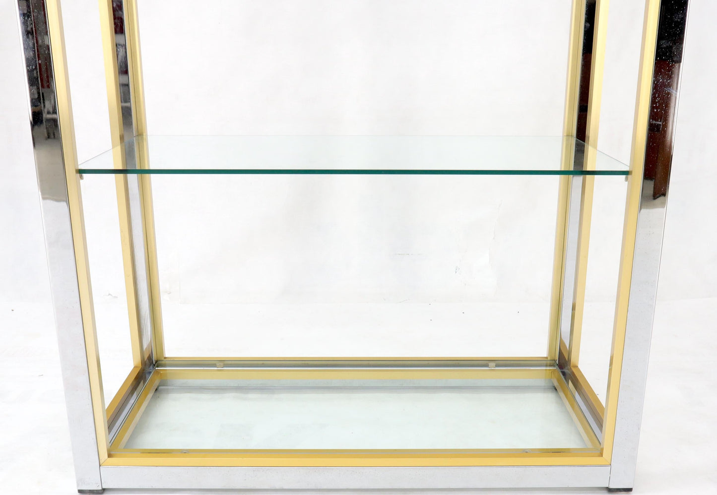 EstablishedLines Pair of Chrome Brass and Glass Mid-Century Modern Étagères