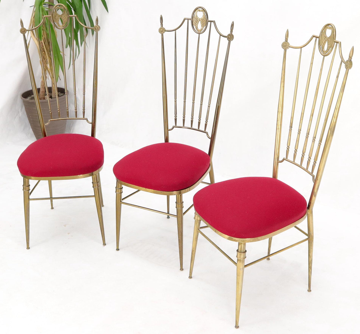 EstablishedLines Set of 3 Italian Solid Brass Chiavari Chairs From 1950s New Upholstery
