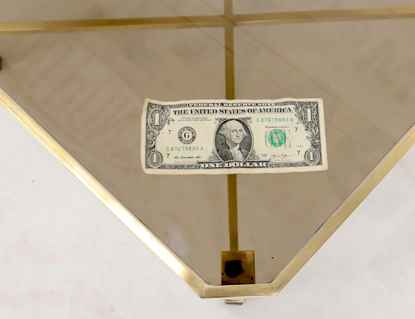 EstablishedLines Solid Polished Brass Square X Base Side Coffee Table with Smoked Glass top