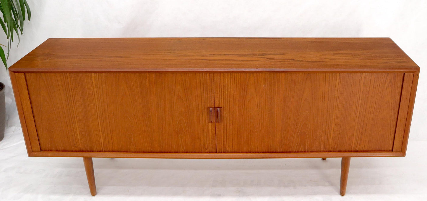 EstablishedLines Danish Teak Tambour Doors Long Credenza Dresser Server with Glass Doors Hutch