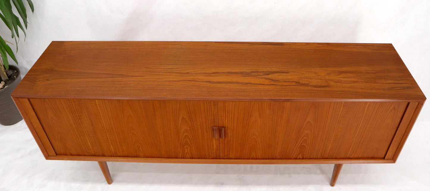 EstablishedLines Danish Teak Tambour Doors Long Credenza Dresser Server with Glass Doors Hutch