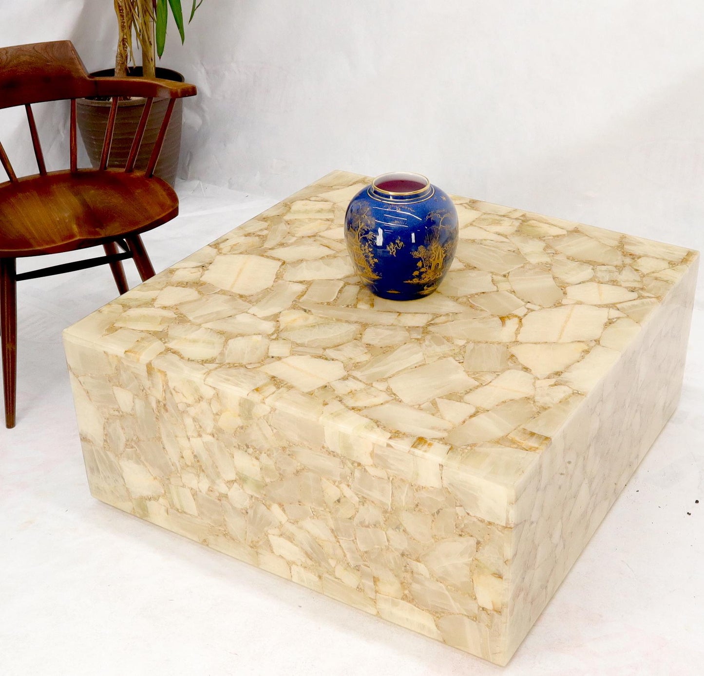 EstablishedLines Onyx and Resin Square Cube Shape Mid-Century Modern Coffee Table on Wheels MINT!