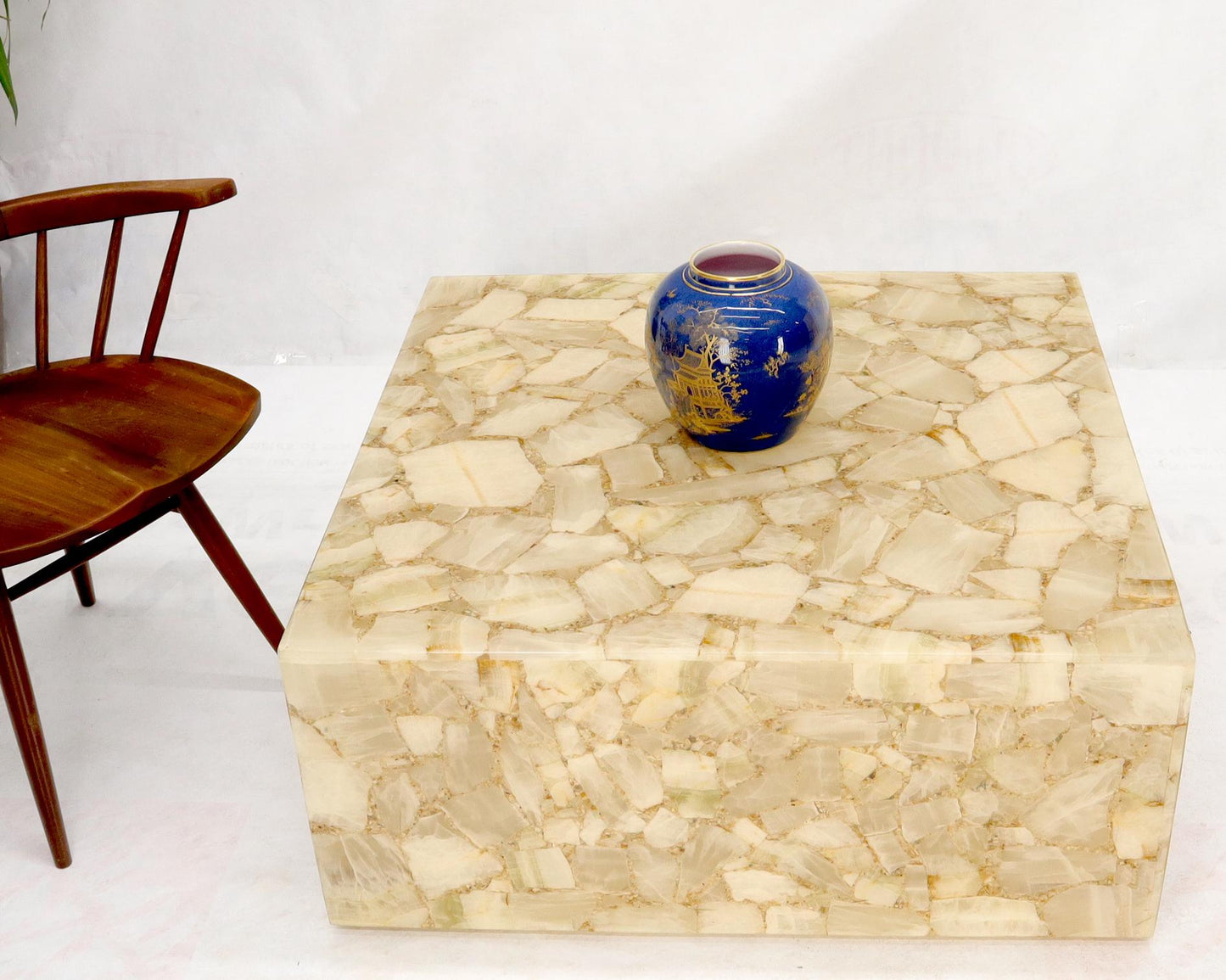EstablishedLines Onyx and Resin Square Cube Shape Mid-Century Modern Coffee Table on Wheels MINT!