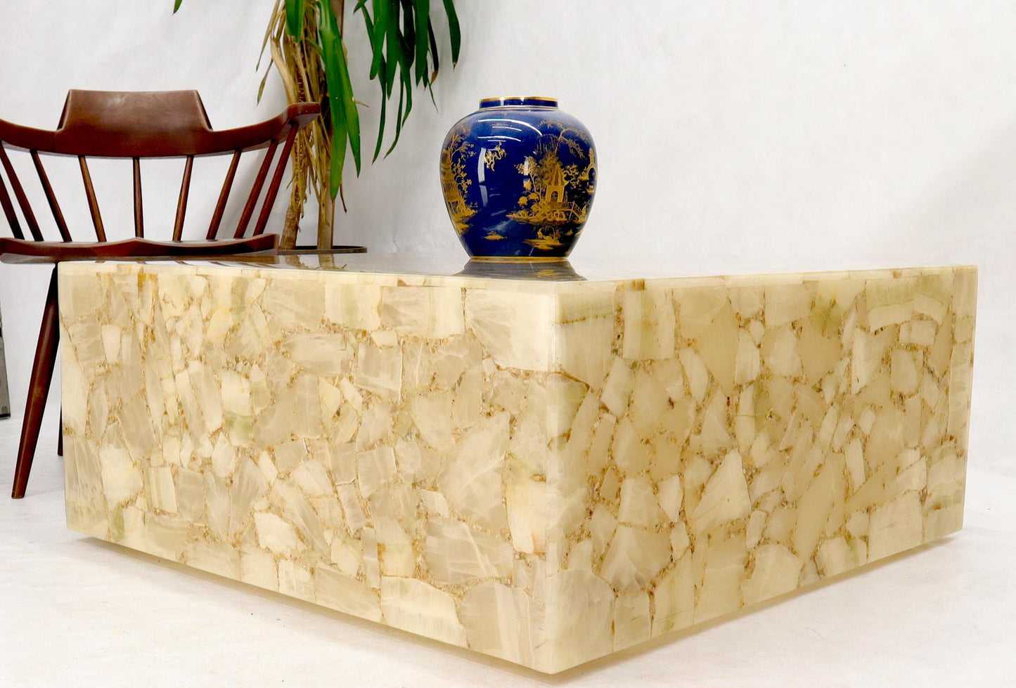 EstablishedLines Onyx and Resin Square Cube Shape Mid-Century Modern Coffee Table on Wheels MINT!