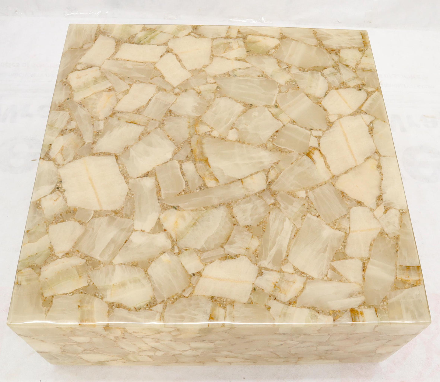 EstablishedLines Onyx and Resin Square Cube Shape Mid-Century Modern Coffee Table on Wheels MINT!
