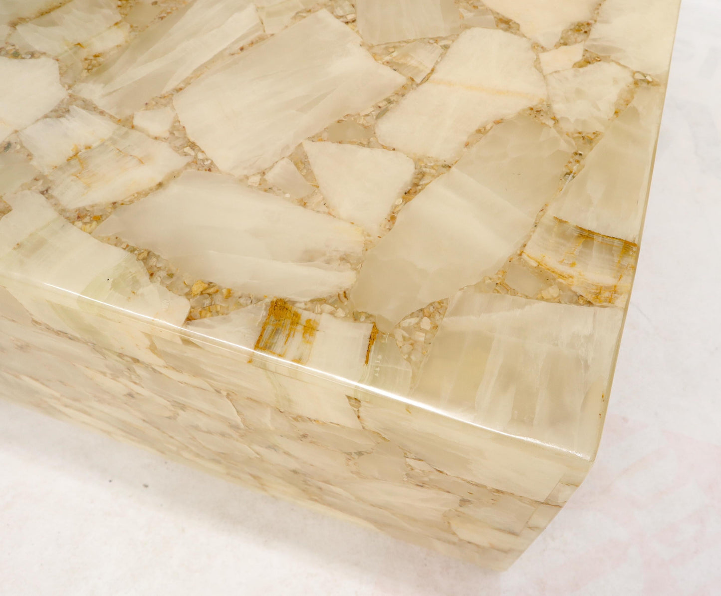 EstablishedLines Onyx and Resin Square Cube Shape Mid-Century Modern Coffee Table on Wheels MINT!