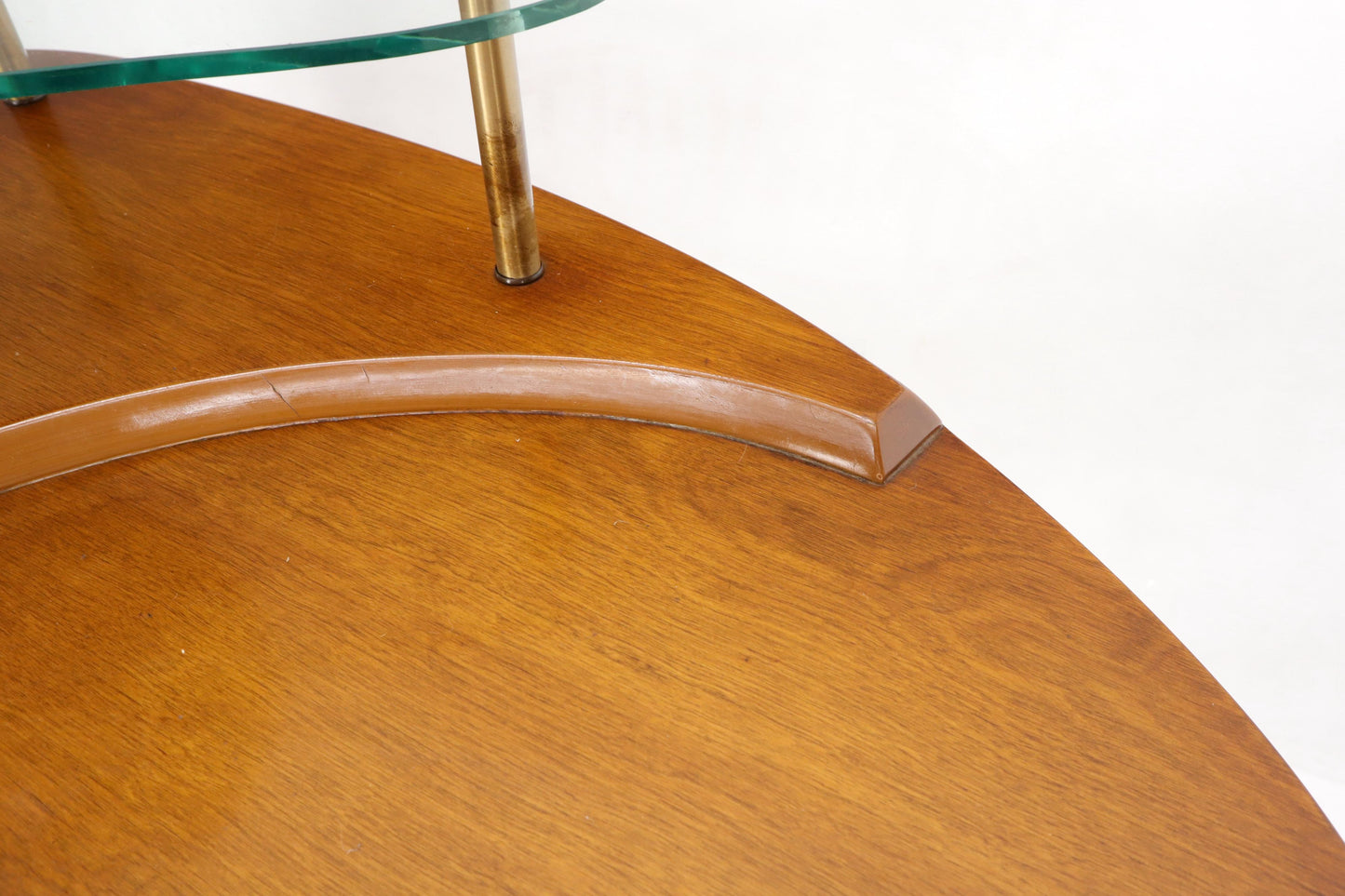 EstablishedLines Kidney Comma Shape Two Tier Glass Walnut & Brass Conical Leg Coffee Side Table