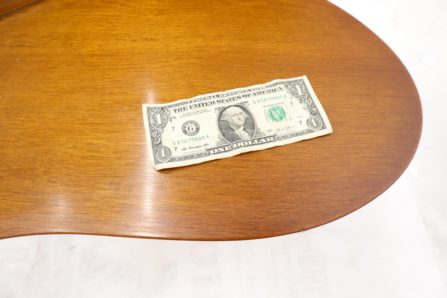 EstablishedLines Kidney Comma Shape Two Tier Glass Walnut & Brass Conical Leg Coffee Side Table