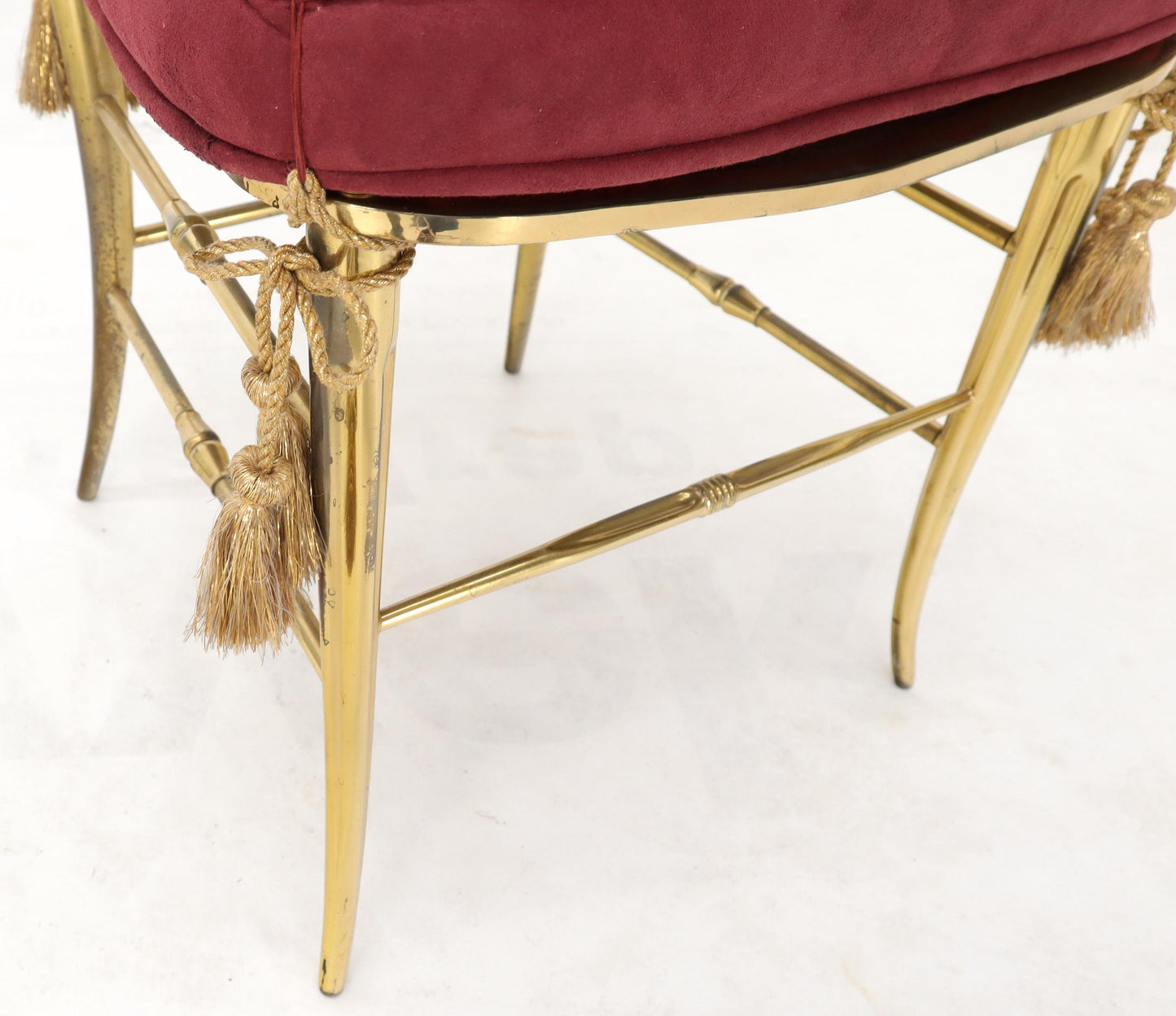EstablishedLines Set of 2 Italian Solid Brass Chiavari Chairs from 1950s Salmon Red Upholstery
