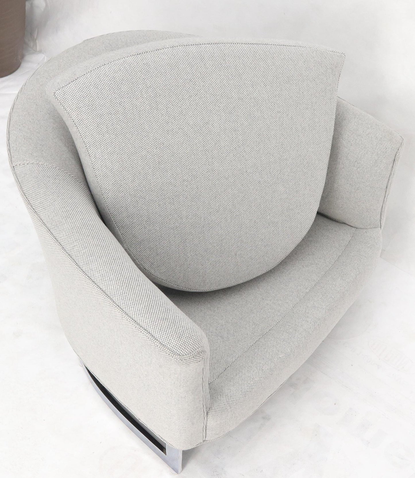 EstablishedLines New Basket Weave Wool Flax Blend Upholstery Barrel Back Lounge Chairs