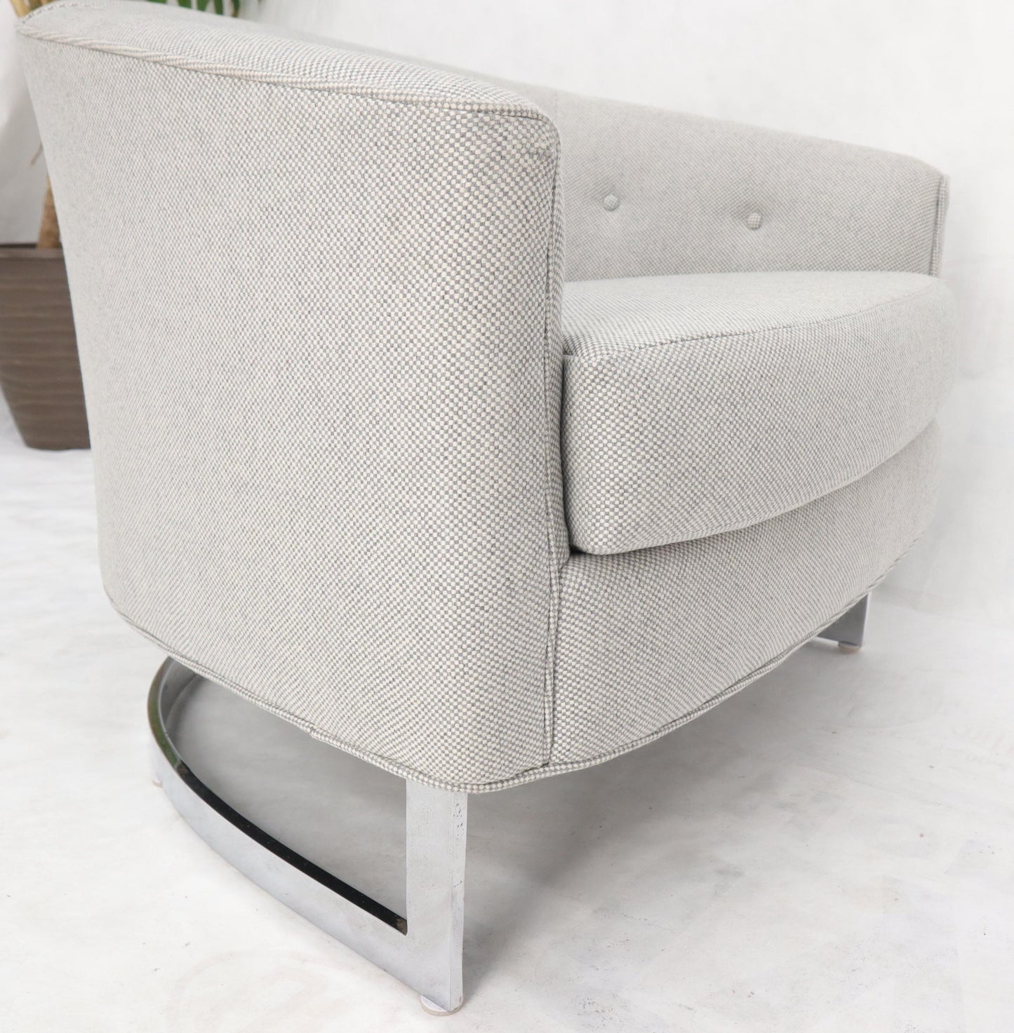 EstablishedLines New Basket Weave Wool Flax Blend Upholstery Barrel Back Lounge Chairs