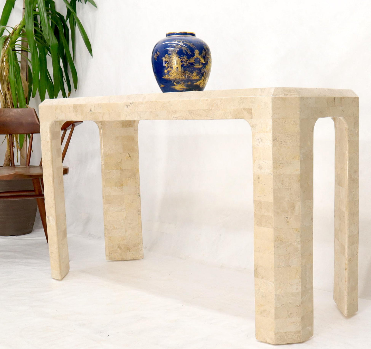 EstablishedLines Tessellated Stone Tile Inlay Console Sofa Table