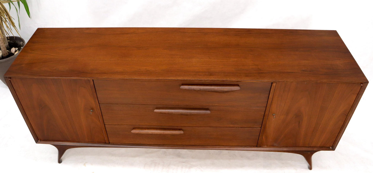 EstablishedLines Sculptural Legs Long 9 Drawers Walnut Credenza Dresser with Doors