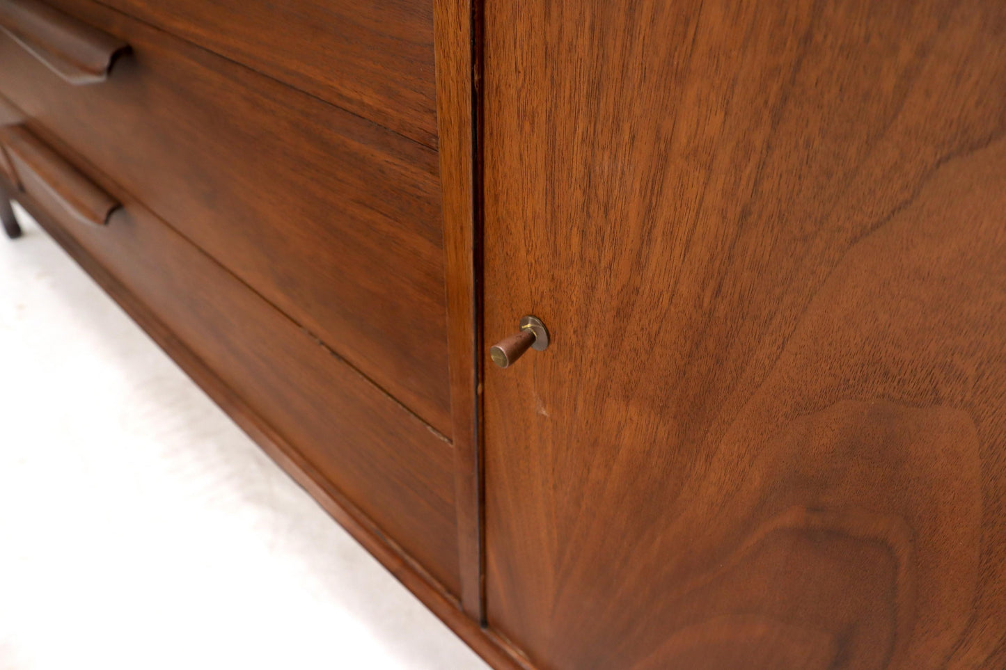 EstablishedLines Sculptural Legs Long 9 Drawers Walnut Credenza Dresser with Doors