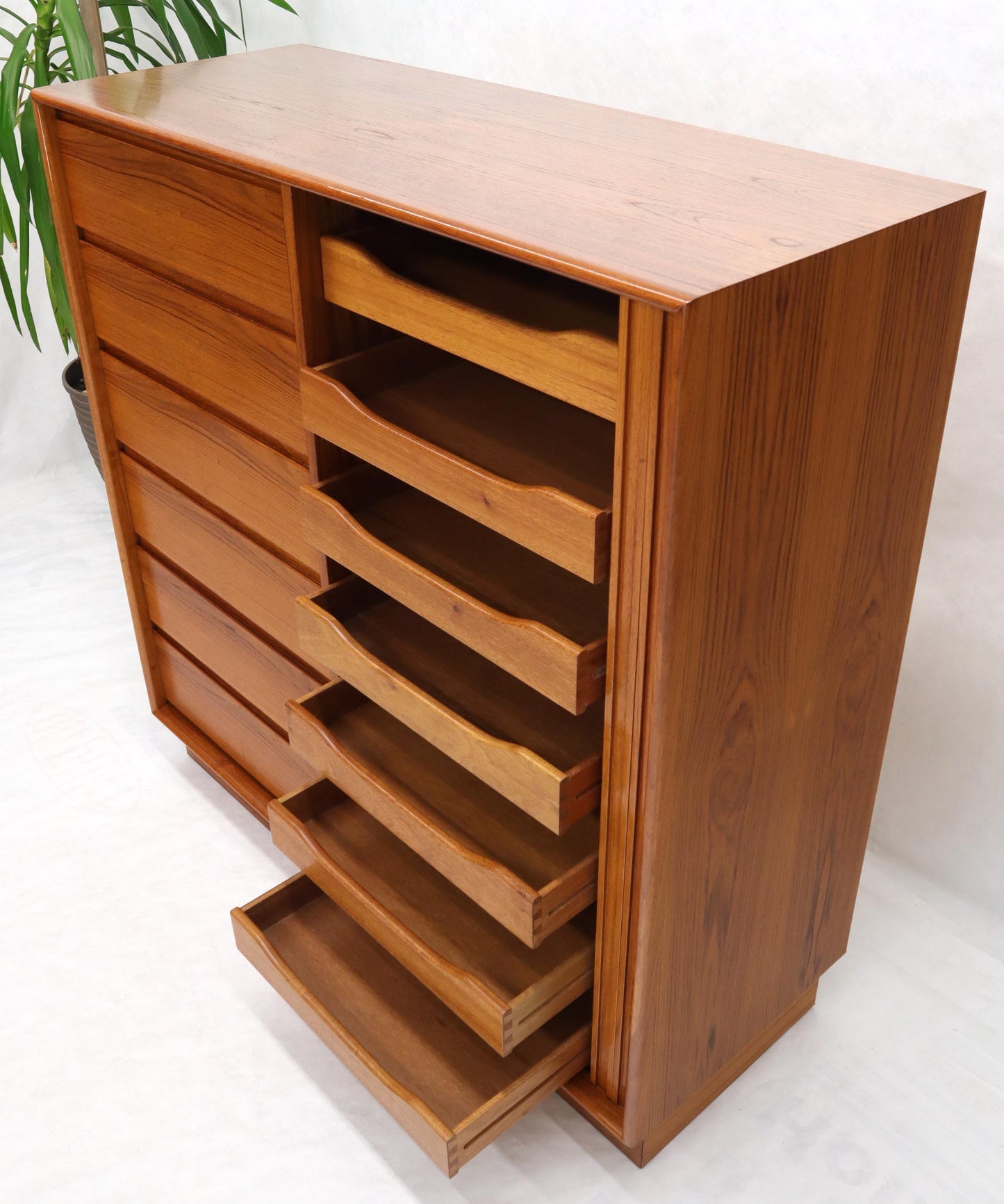 EstablishedLines Tambour Door Side by Side 13 Drawers Large Teak Gentleman Chest Dresser Cabinet