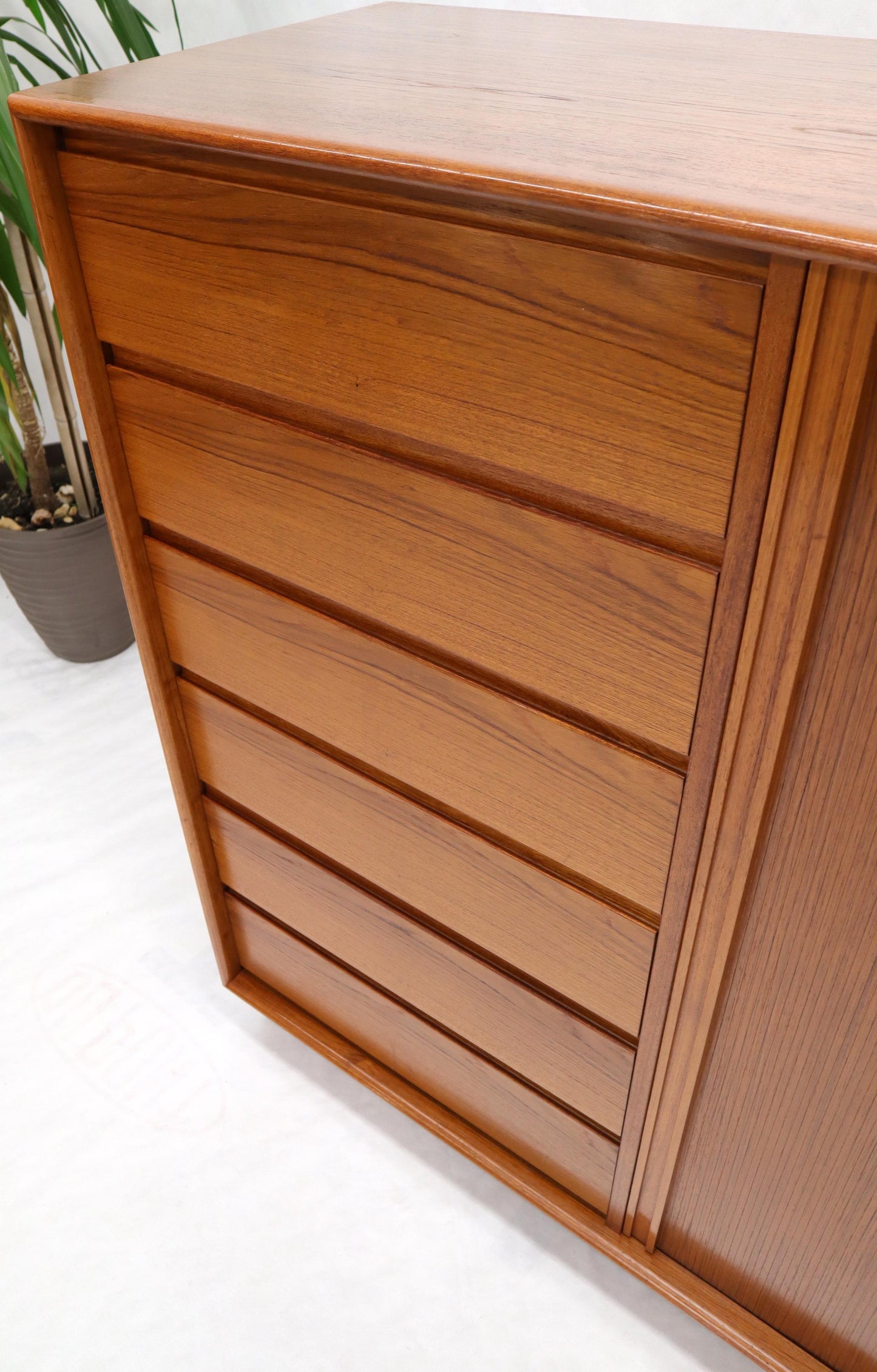 EstablishedLines Tambour Door Side by Side 13 Drawers Large Teak Gentleman Chest Dresser Cabinet