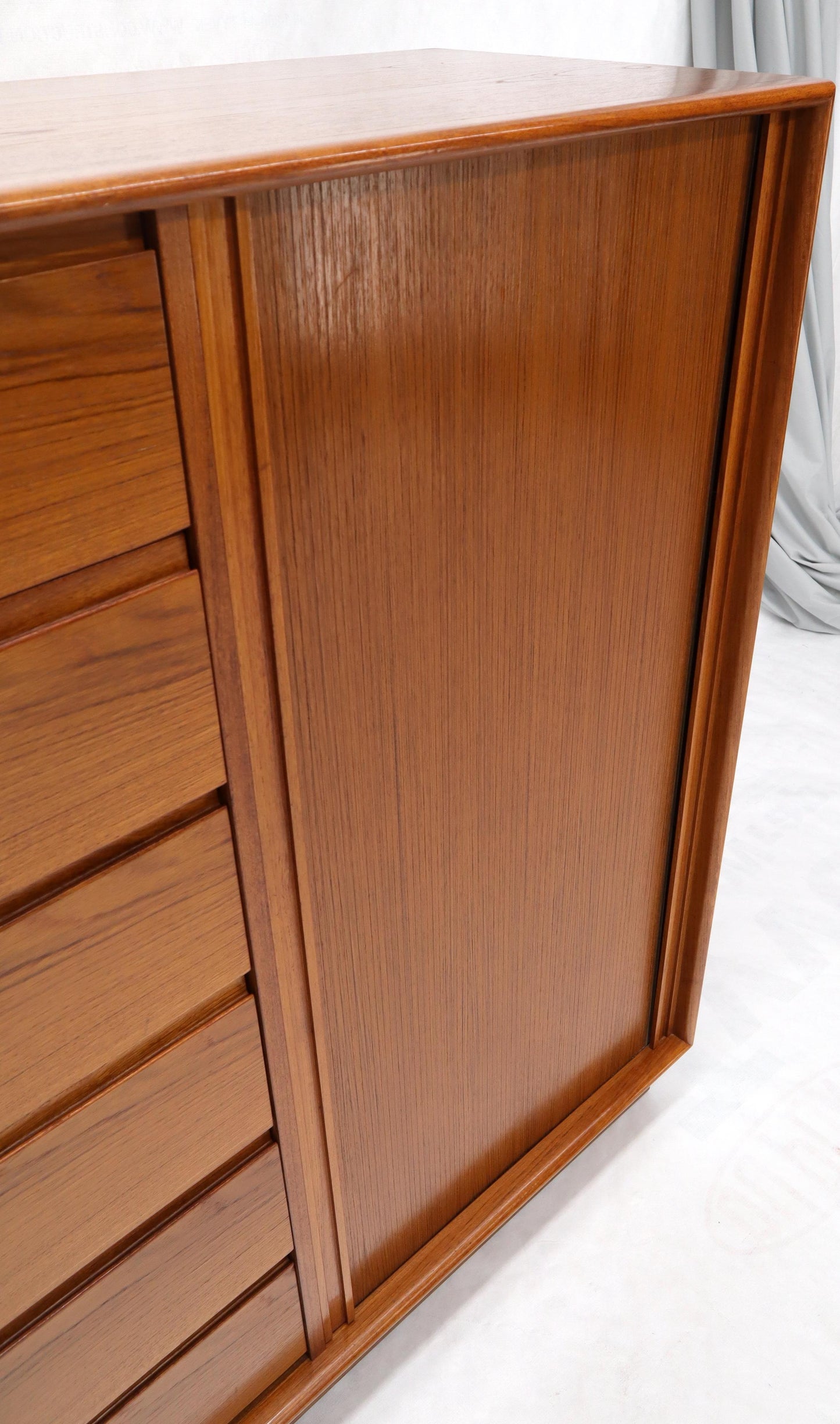 EstablishedLines Tambour Door Side by Side 13 Drawers Large Teak Gentleman Chest Dresser Cabinet