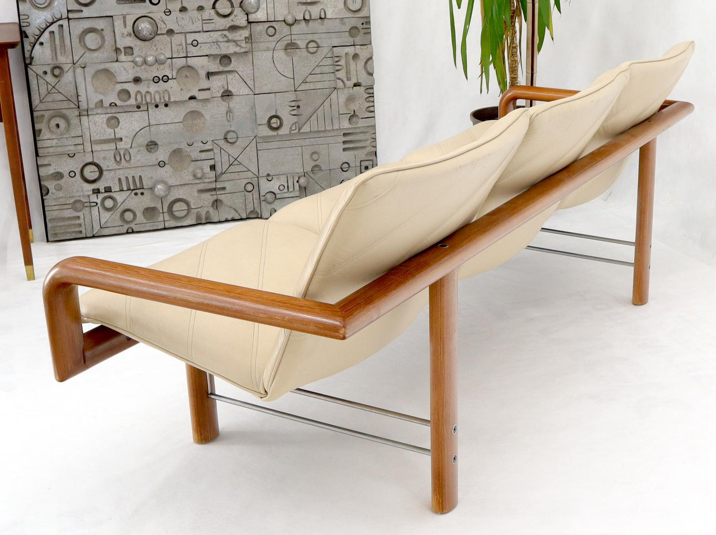 EstablishedLines Leather and Teak Midcentury Danish Modern Floating Sofa