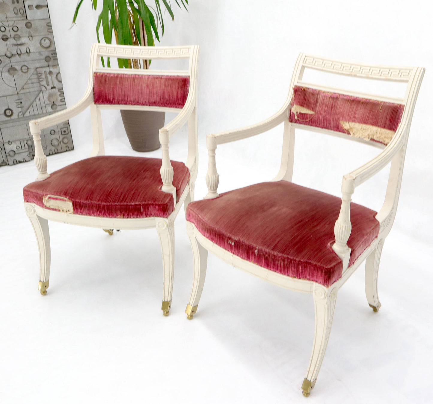 EstablishedLines Pair of Decorative Regency Style Armchairs on Brass Ball Feet