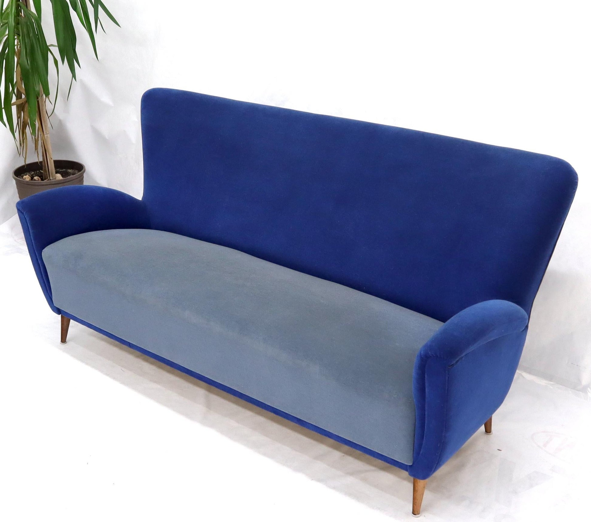 EstablishedLines Two-Tone Blue Mohair Paulo Buffa Mid-Century Modern Italian Sculptural Sofa