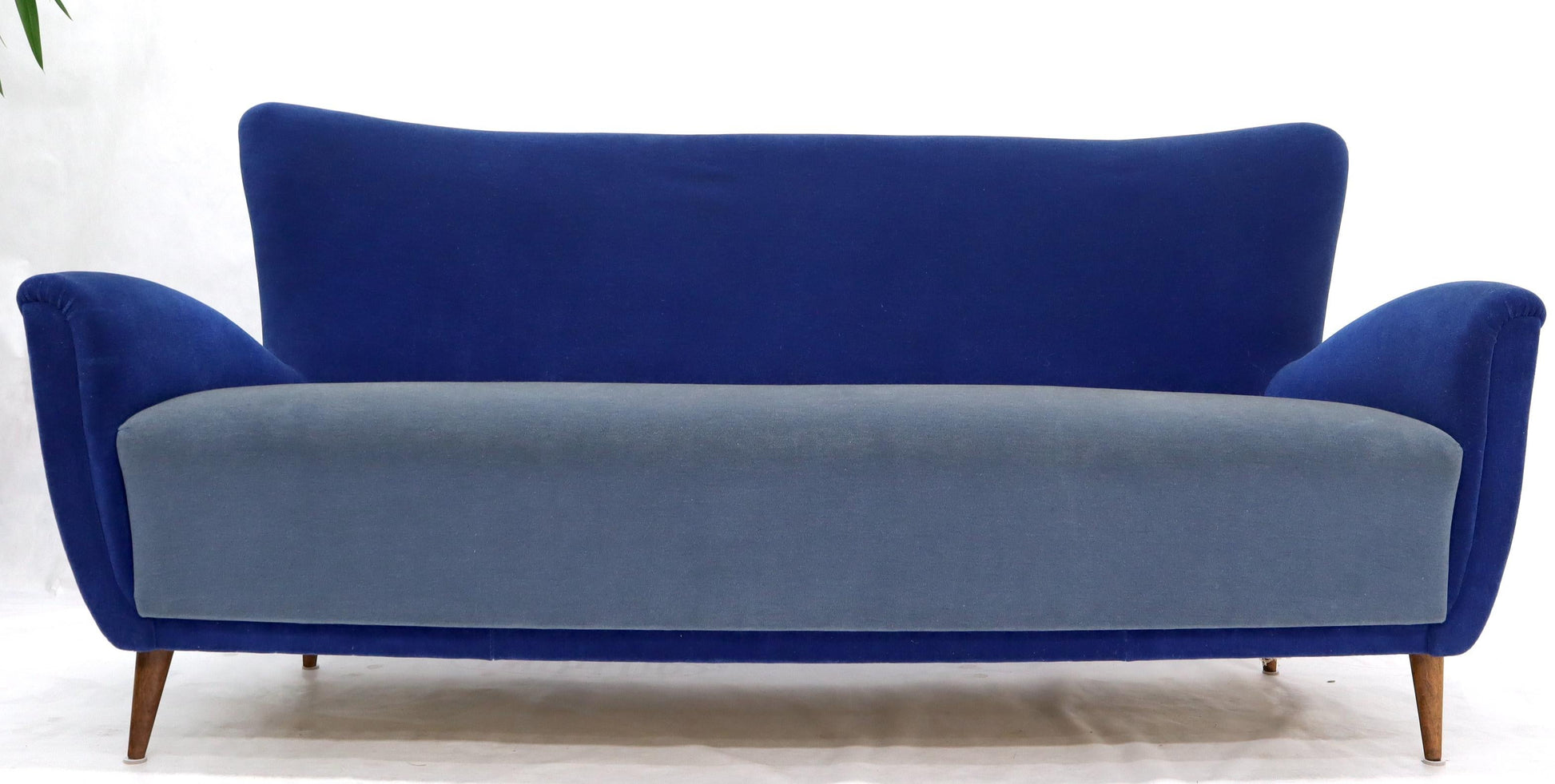 EstablishedLines Two-Tone Blue Mohair Paulo Buffa Mid-Century Modern Italian Sculptural Sofa