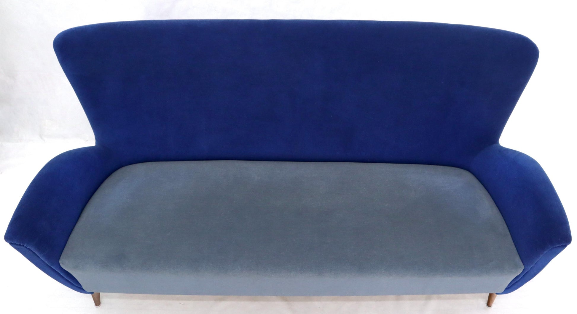 EstablishedLines Two-Tone Blue Mohair Paulo Buffa Mid-Century Modern Italian Sculptural Sofa