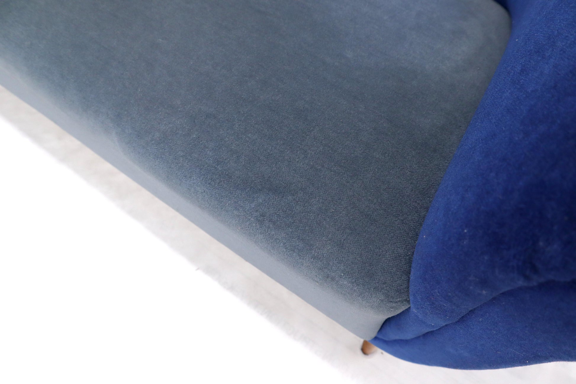 EstablishedLines Two-Tone Blue Mohair Paulo Buffa Mid-Century Modern Italian Sculptural Sofa