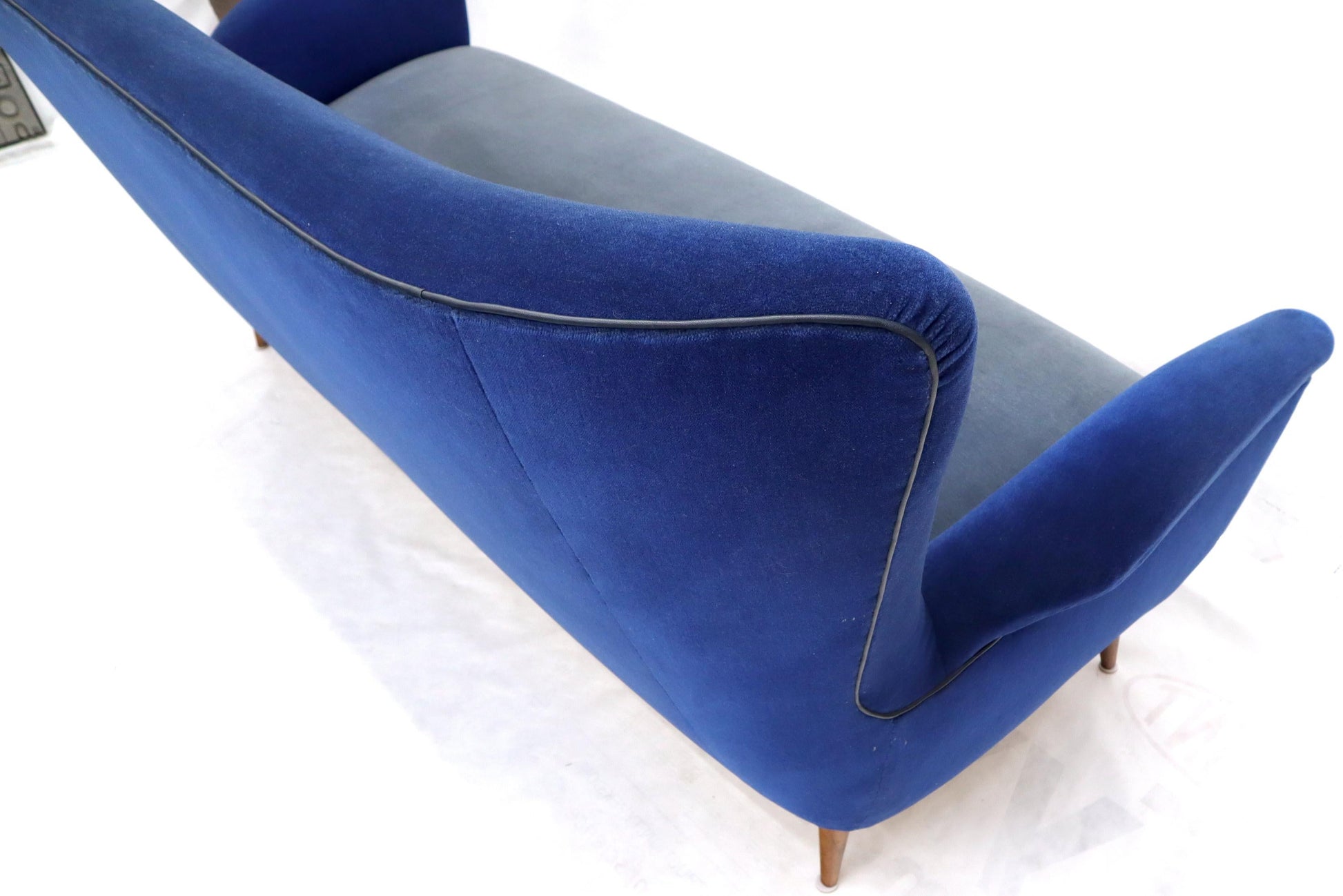 EstablishedLines Two-Tone Blue Mohair Paulo Buffa Mid-Century Modern Italian Sculptural Sofa
