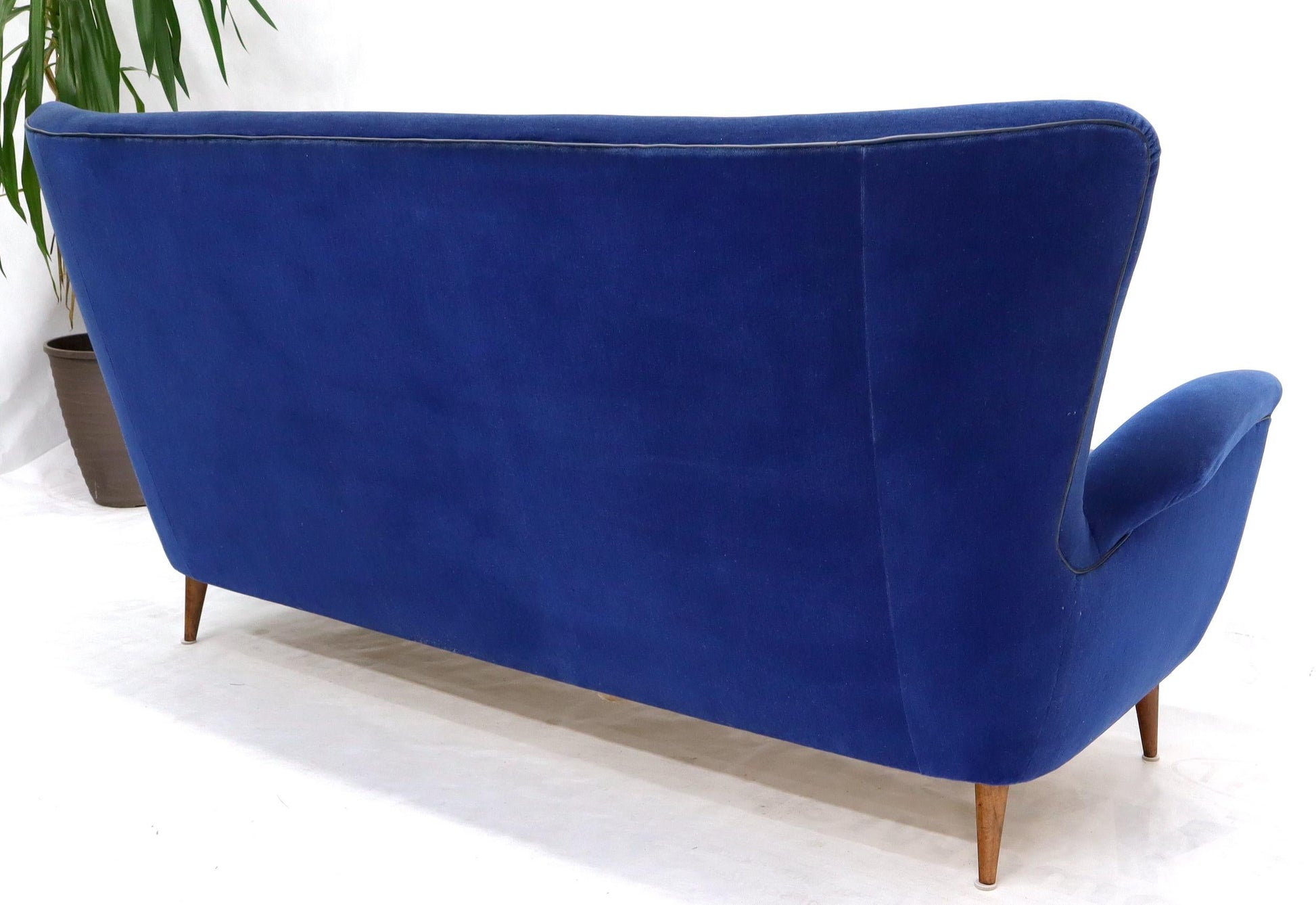 EstablishedLines Two-Tone Blue Mohair Paulo Buffa Mid-Century Modern Italian Sculptural Sofa