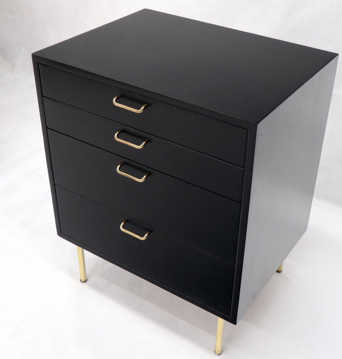 EstablishedLines Harvey Probber Black Lacquer Mahogany Brass Hardware and Legs 4 Drawer Chest