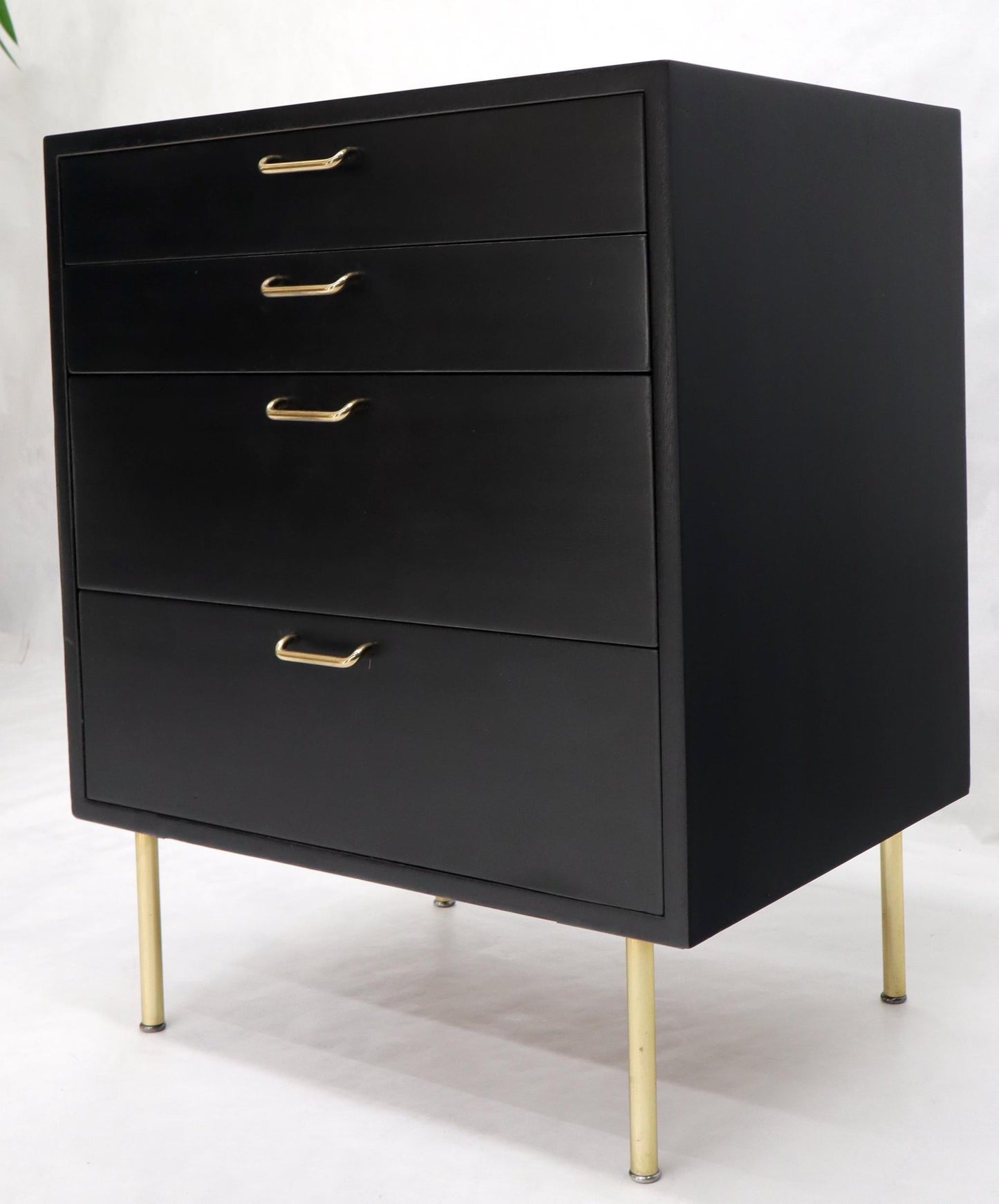 EstablishedLines Harvey Probber Black Lacquer Mahogany Brass Hardware and Legs 4 Drawer Chest