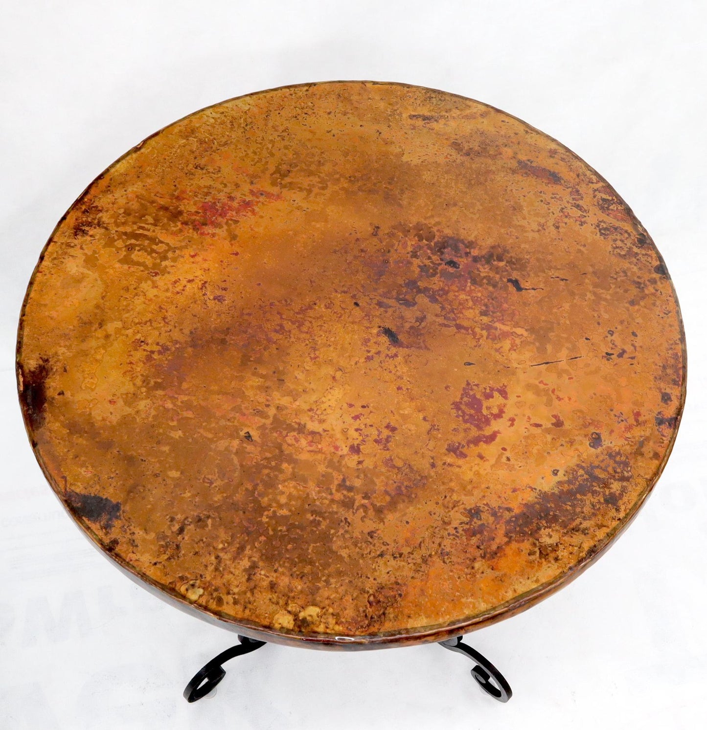 EstablishedLines Hammered Coper Top Wrought Iron Base Round Dining Dinette Cafe Table