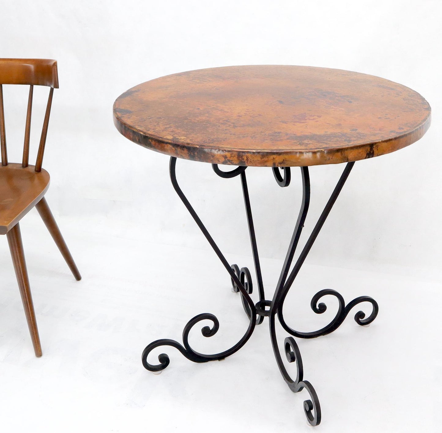 EstablishedLines Hammered Coper Top Wrought Iron Base Round Dining Dinette Cafe Table