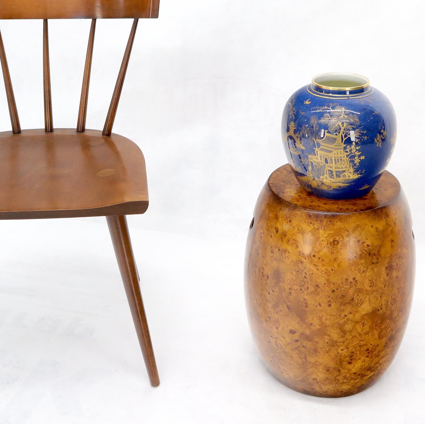EstablishedLines Barrel Shape Burl Wood Veneer Stool
