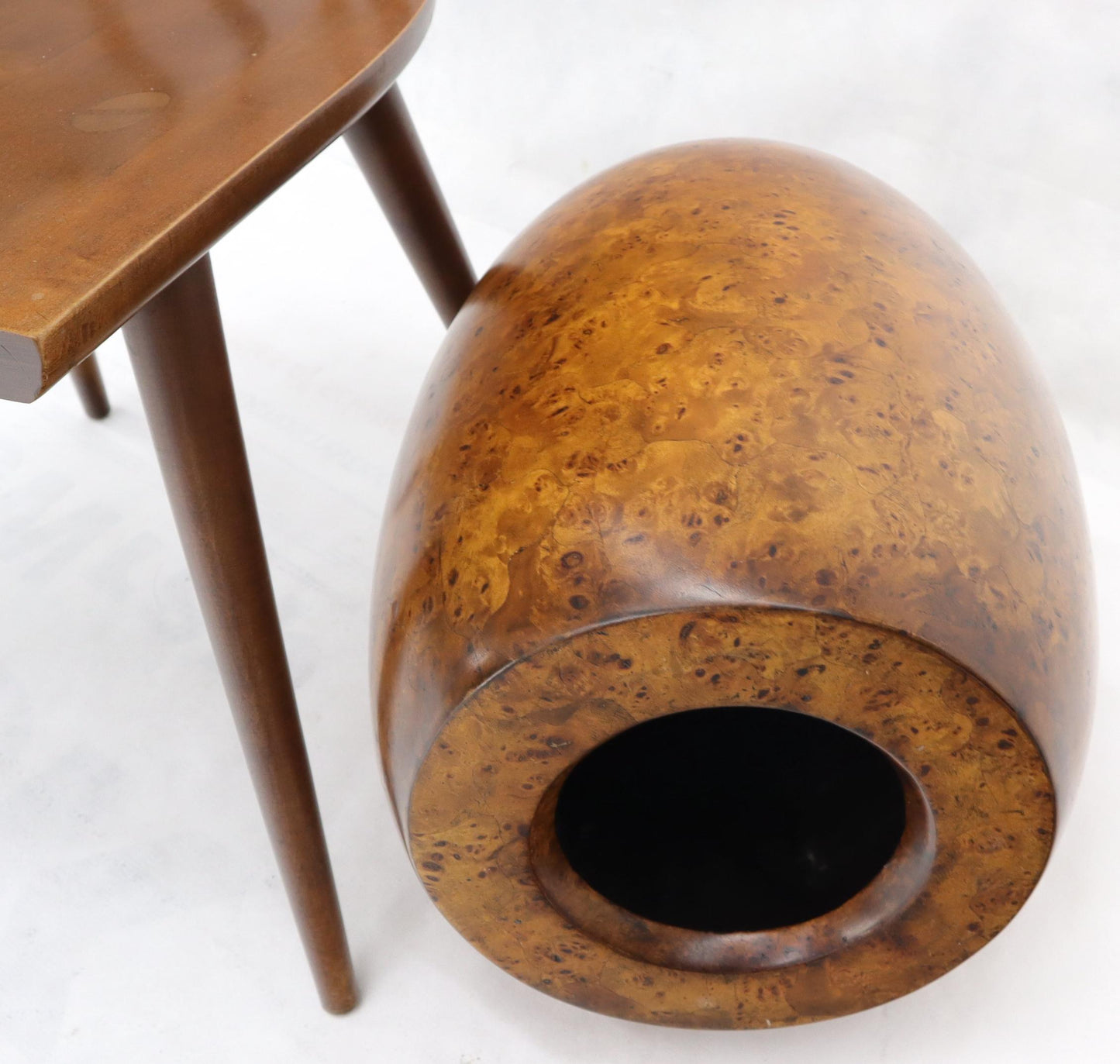 EstablishedLines Barrel Shape Burl Wood Veneer Stool