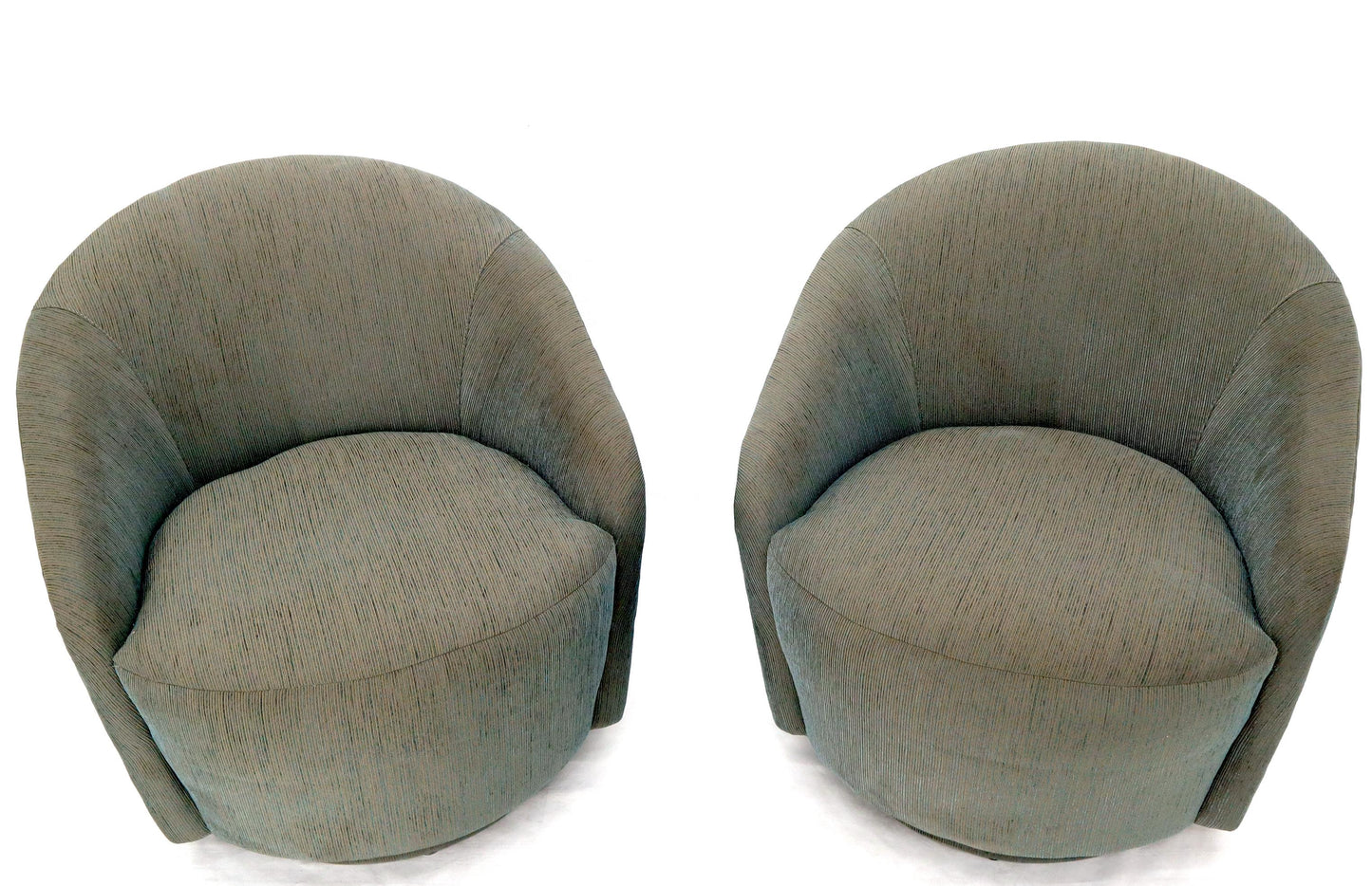 EstablishedLines Pair of Barrel Back Tub Swivel Lounge Slipper Chairs Milo Baughman Style