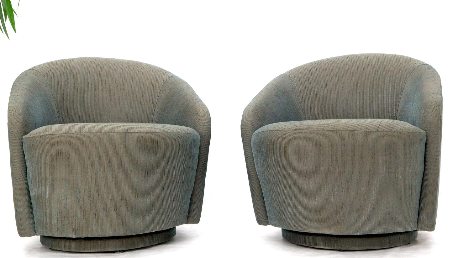 EstablishedLines Pair of Barrel Back Tub Swivel Lounge Slipper Chairs Milo Baughman Style