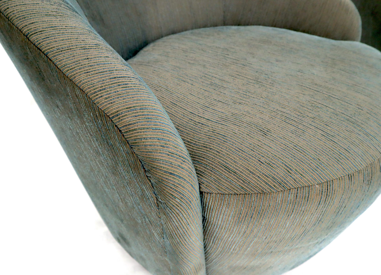 EstablishedLines Pair of Barrel Back Tub Swivel Lounge Slipper Chairs Milo Baughman Style