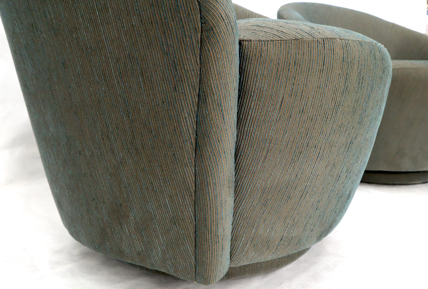 EstablishedLines Pair of Barrel Back Tub Swivel Lounge Slipper Chairs Milo Baughman Style