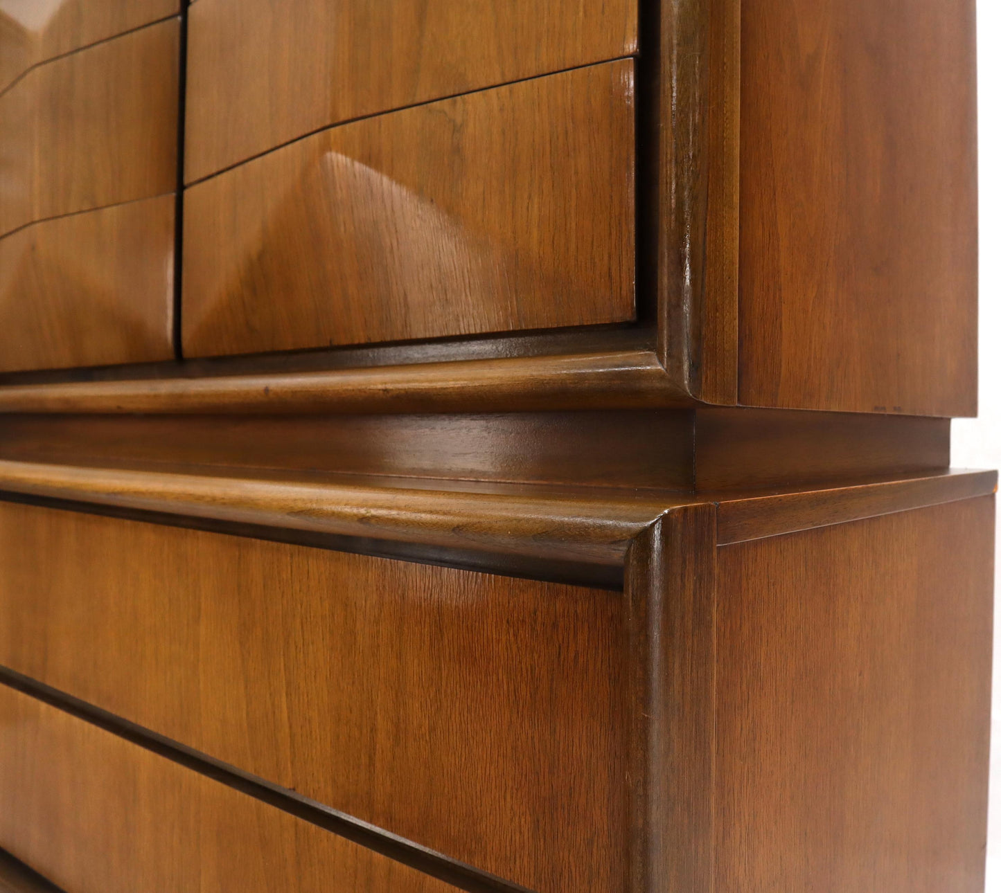EstablishedLines Diamond Front Walnut Mid-Century Modern Double High Chest Dresser