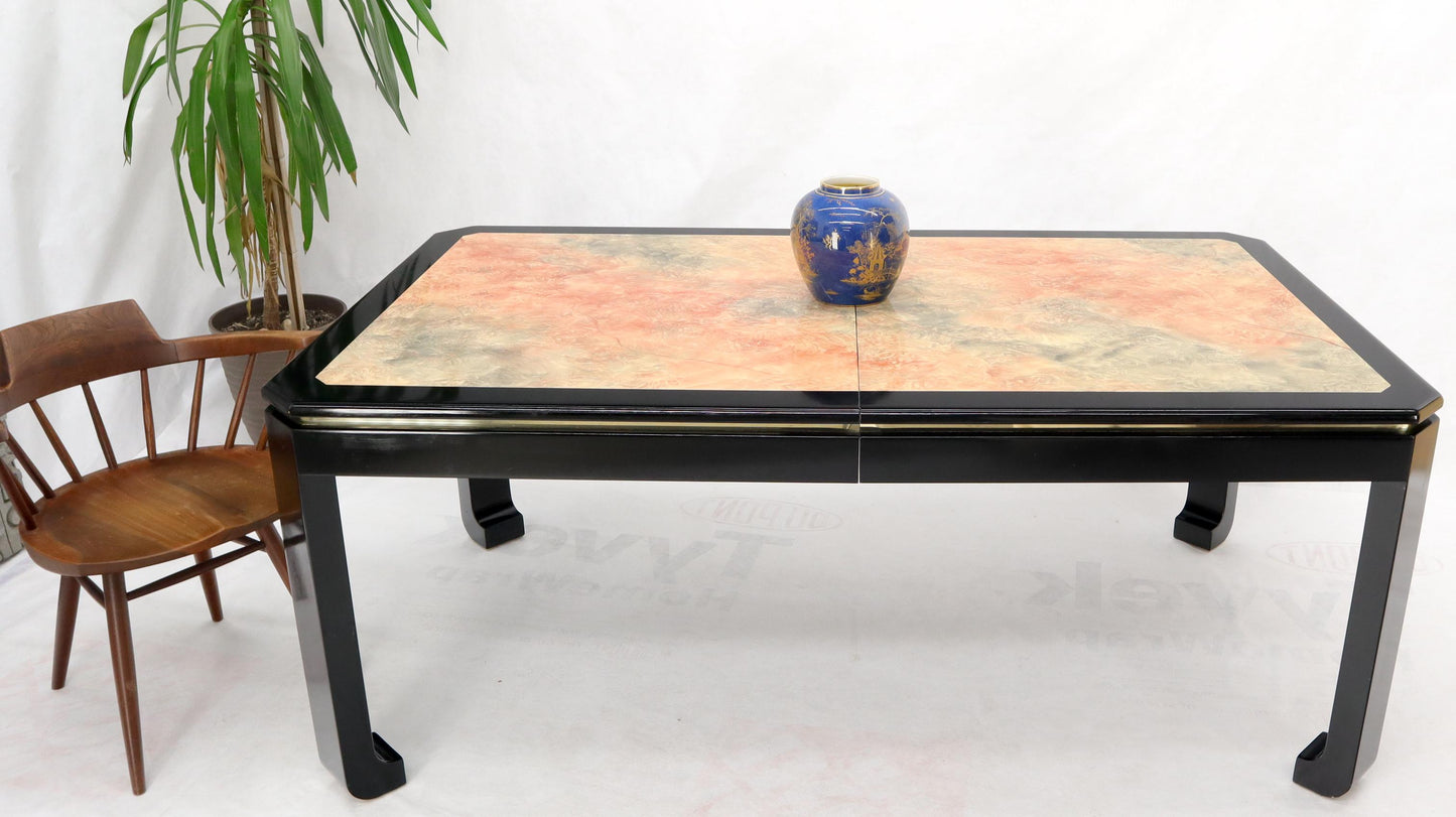 EstablishedLines Black Lacquer Faux Stone Marble Finish Dining Table with Leave Extension Board