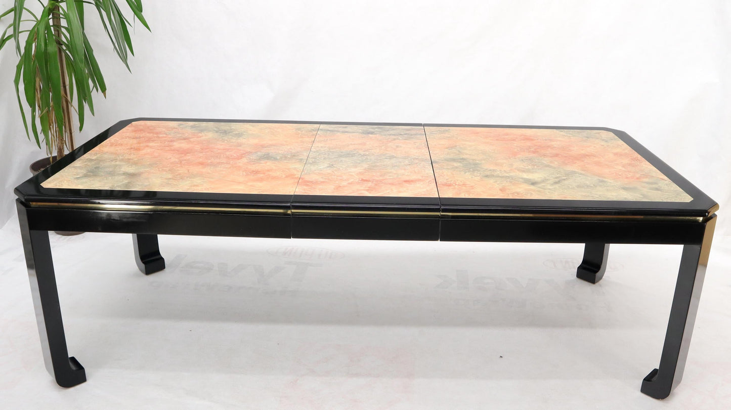 EstablishedLines Black Lacquer Faux Stone Marble Finish Dining Table with Leave Extension Board