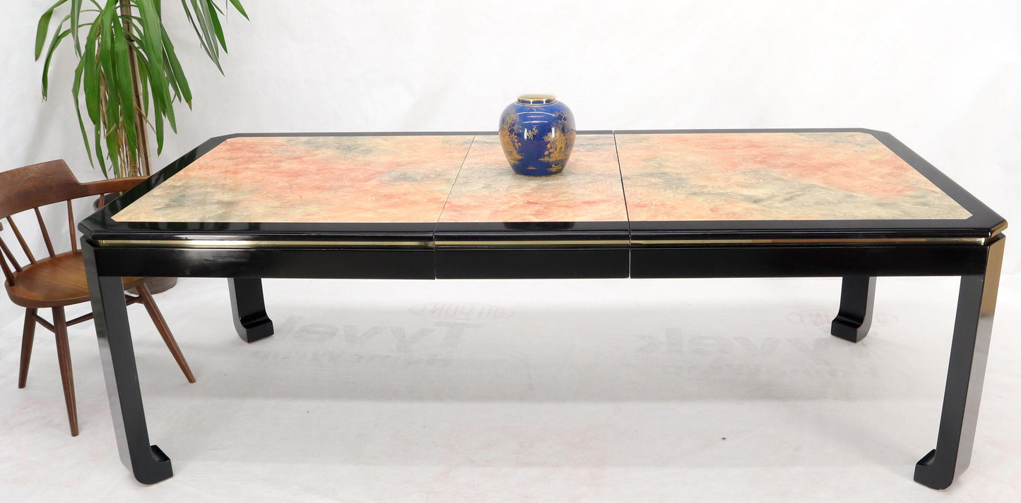 EstablishedLines Black Lacquer Faux Stone Marble Finish Dining Table with Leave Extension Board